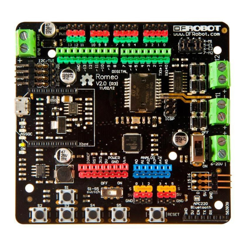 DF Robot (DFR0225) Evaluation Board, ATmega32U4, 8 bit megaAVR MCU