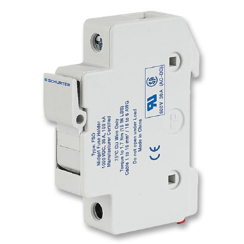 Fuseholder, DIN Rail, 600V, 30A, 10.3 x 38mm, 1 Pole, IP20