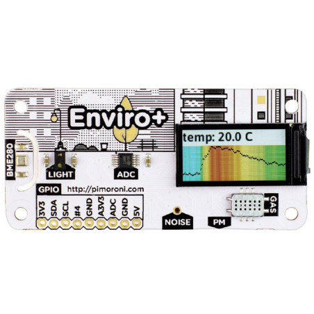 Pimoroni (PIM458) Eval Board, Enviro + Air Quality pHAT, Raspberry Pi 