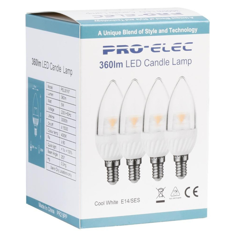 Pro Elec (PEL00167) LED Light Bulb, Candle, E14 / SES, Cool White