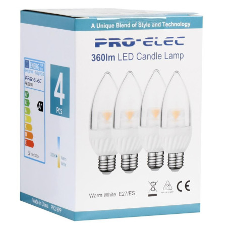 Pro Elec (PEL00163) LED Light Bulb, Candle, E27 / ES, Warm White