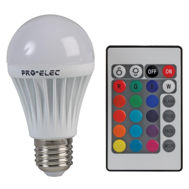 Multi Coloured LED Light Bulb, Frosted GLS, E27 / ES, Dimmable,Pro Elec