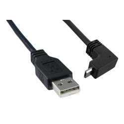 USB Cable, 1.83m, USB to 90 degree Micro USB , Black, 3021076-06, Qualtek