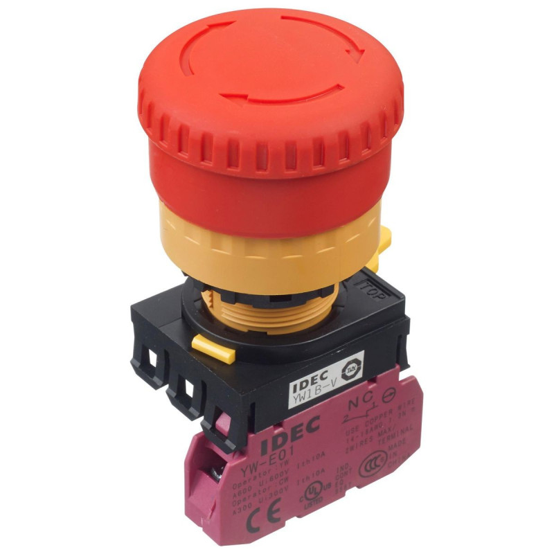 Idec (YW1B-V4E01R) Emergency Stop Switch, SPST-NC, Push-Pull