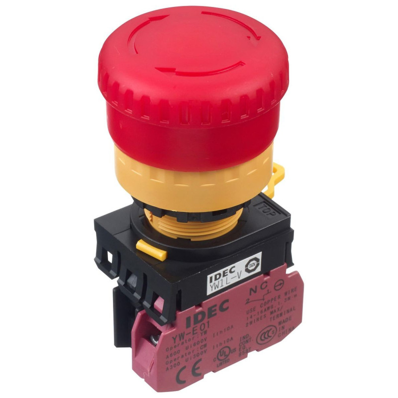 Idec (YW1L-V4E01Q4R) Emergency Stop Switch, SPST-NC, Push-Pull