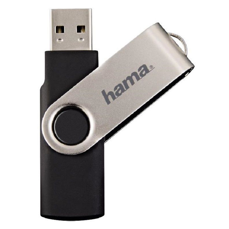 Hama (94175) Rotate USB 2.0 Flash Drive, 16GB 10 MB/s, Black/Silver