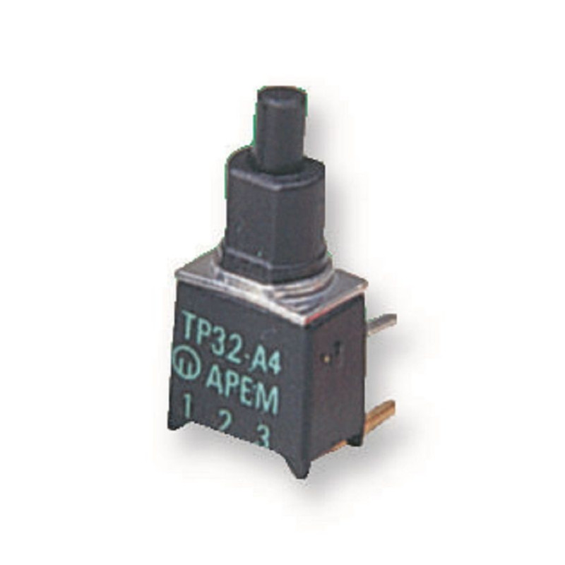 Apem (TP32W0080) Pushbutton Switch, TP, SPDT, On-(On), Plunger, Black