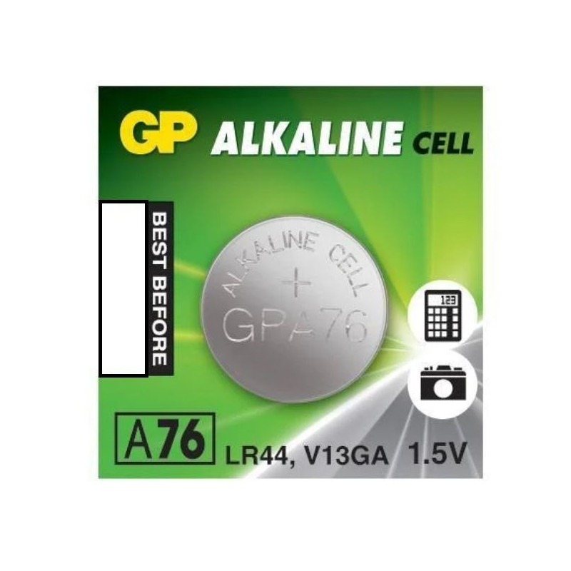 GP Batteries (GPPBAA76F001) Battery, 1.5 V, LR44, Alkaline, 110 mAh