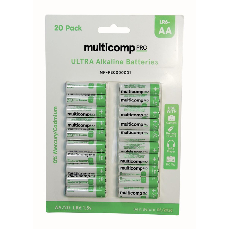 Multicomp Pro (MP-PE000001) Battery, 1.5V, AA, Alkaline, 2.6Ah, 14.5mm