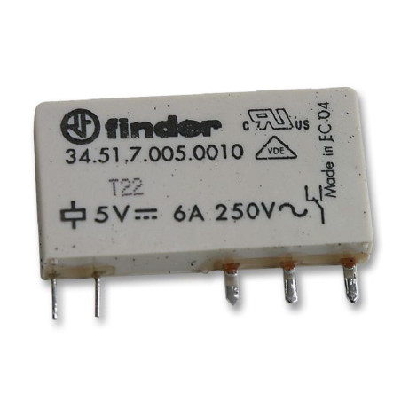 Finder (34.51.7.005.0010) General Purpose Relay,  Power, SPDT, 5 VDC, 6 A