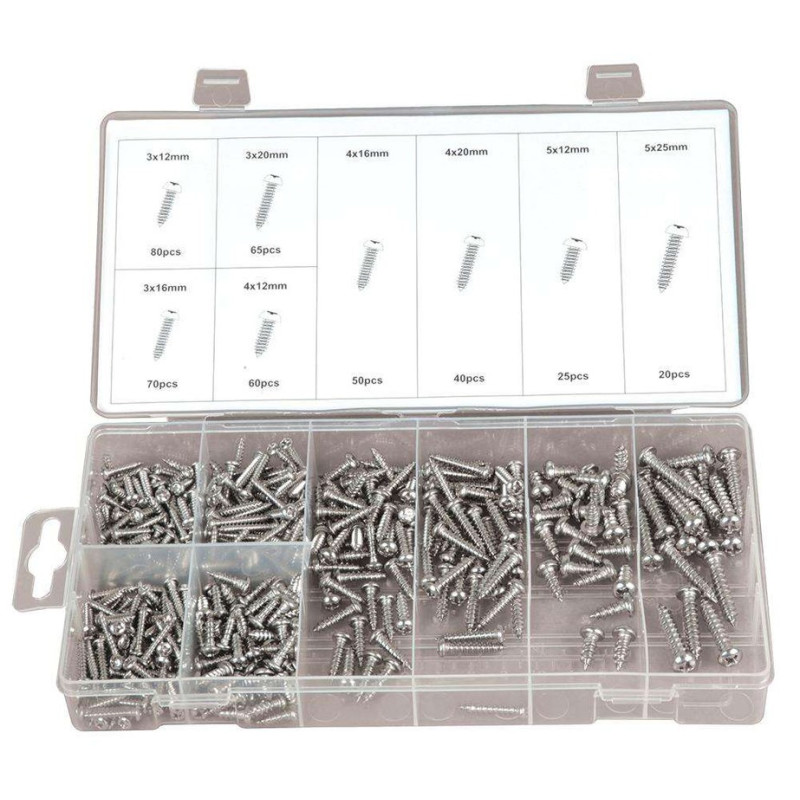 Duratool, Self Tapping Screw Set, Stainless Steel, 8 Sizes, 410 Pcs, D01884