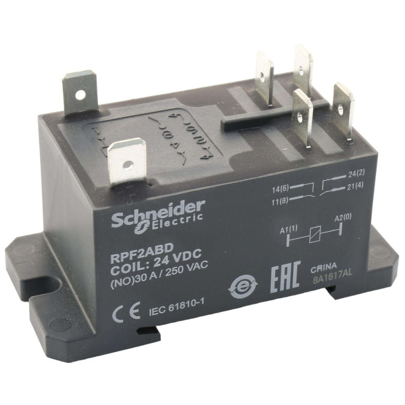 Schnider,  Power Relay, DPST-NO, 24 VDC, 30 A, Zelio RPF Series, DIN Rail