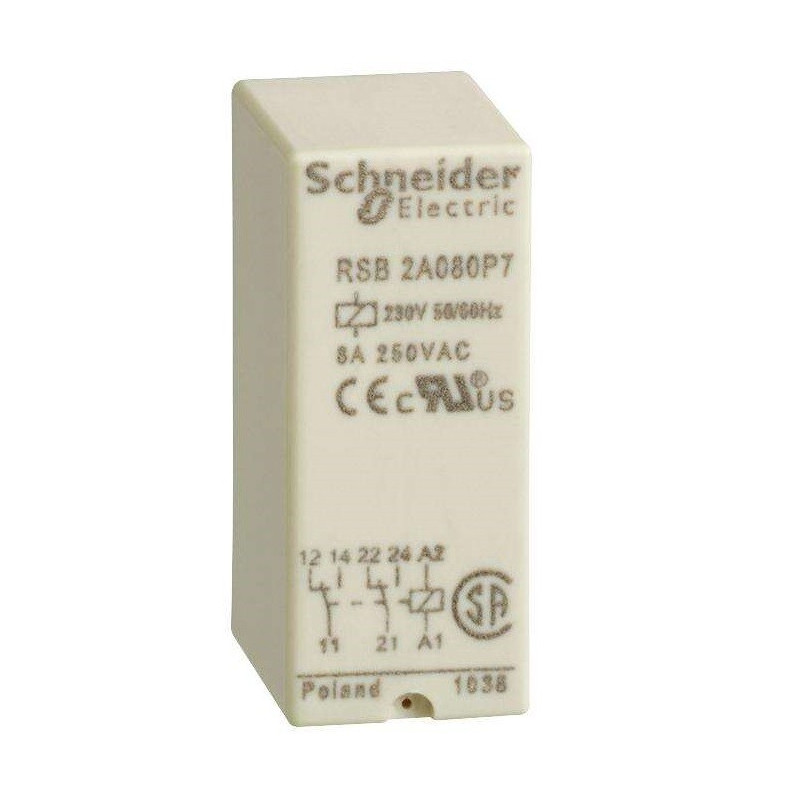 Schnieder, General Purpose Relay, RSB Series, Interface, DPDT, 230 VAC, 8 A