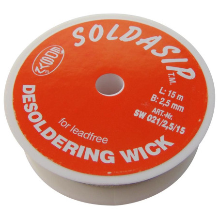 Edsyn (SW021/2,5/15) Desoldering Braid, Soldasip®, Rosin, 2.5mm x 15m