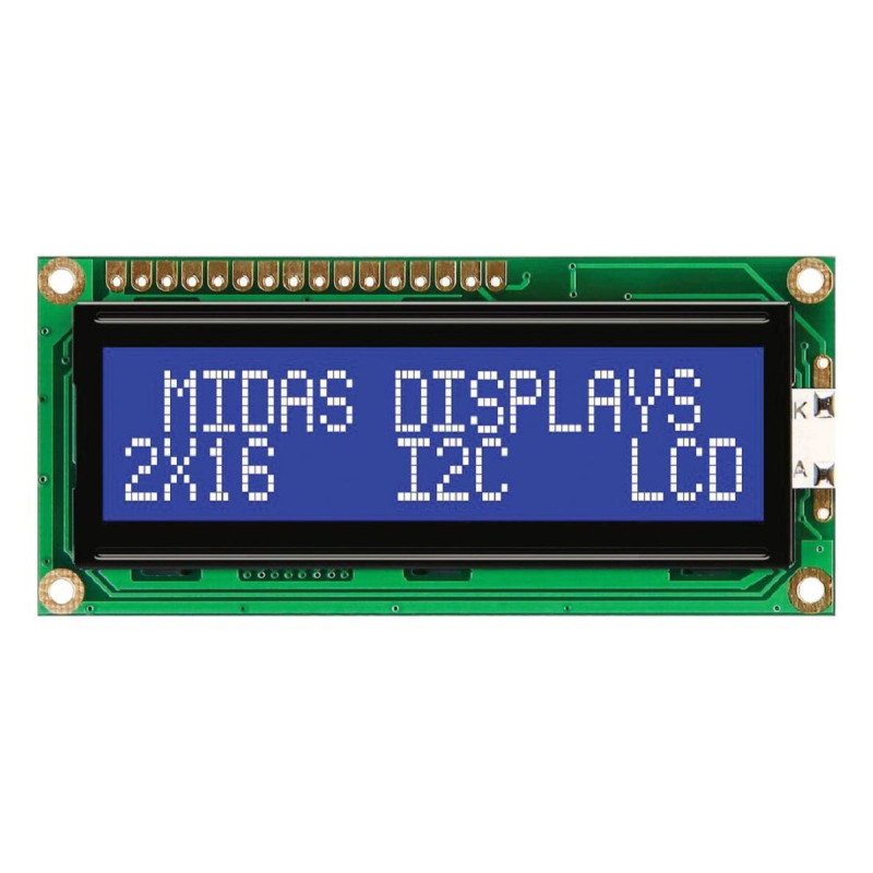 Midas (MC21605C6W-BNMLWI-V2) Alphanumeric LCD, 16 x 2, White on Blue