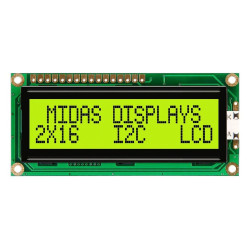 Midas (MC21605C6W-SPTLYI-V2) Alphanumeric LCD, Black on Yellow / Green