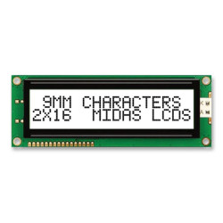 Midas (MC21609AB6W-FPTLW-V2) Alphanumeric LCD, 16 x 2, Black on White, 5V