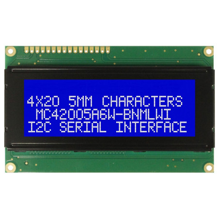 Midas (MC42005A6W-BNMLWI-V2) Alphanumeric LCD, 20 x 4, White on Blue, 5V