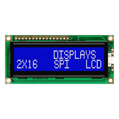 Midas (MC21605C6W-BNMLWS-V2) Alphanumeric LCD, 16 x 2, White on Blue, 5V