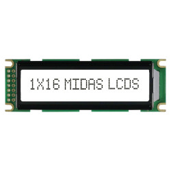 Midas (MC11606C6WR-FPTLW) Alphanumeric LCD, 16 x 1, Black on White