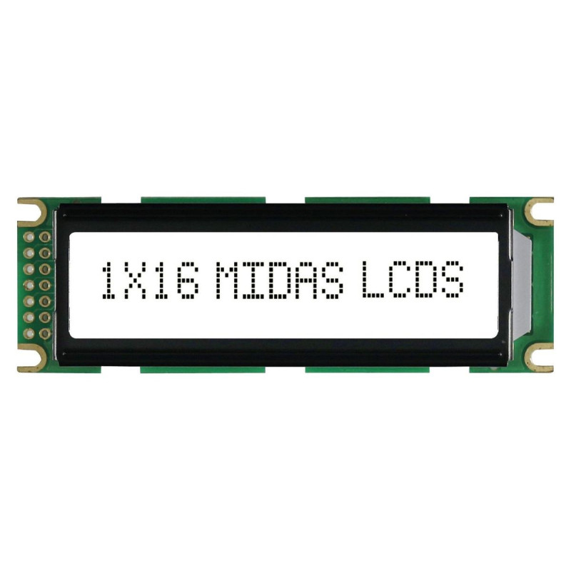 Midas (MC11606C6WR-FPTLW) Alphanumeric LCD, 16 x 1, Black on White