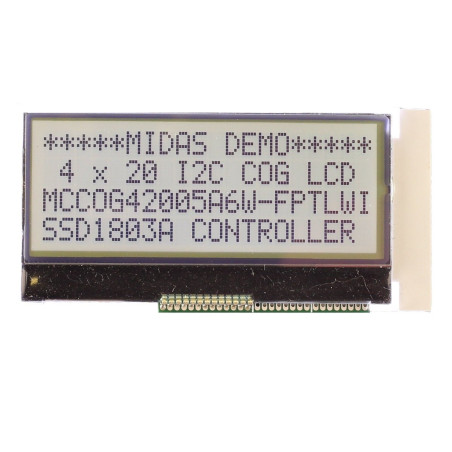 Midas (MCCOG42005A6W-FPTLWI) Alphanumeric LCD, 20 x 4, Black on White