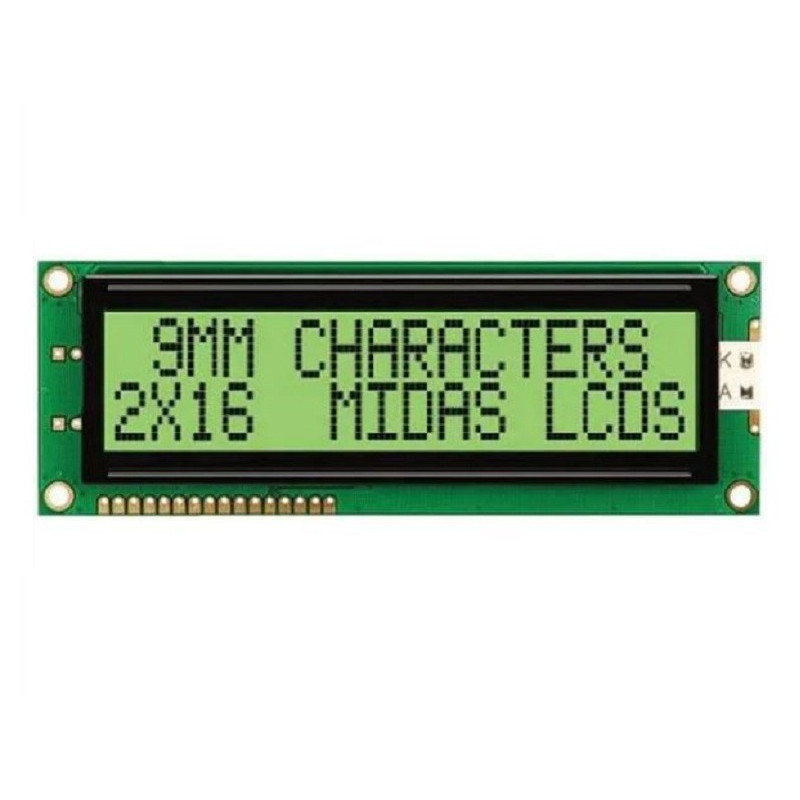 Midas (MC21609A6W-GPTLY-V2) Alphanumeric LCD, 16 x 2, 5V, Parallel