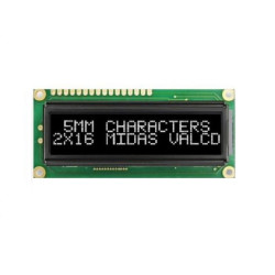 Midas (MC21605G12W-VNMLWI) Alphanumeric LCD, White on Black, 5V