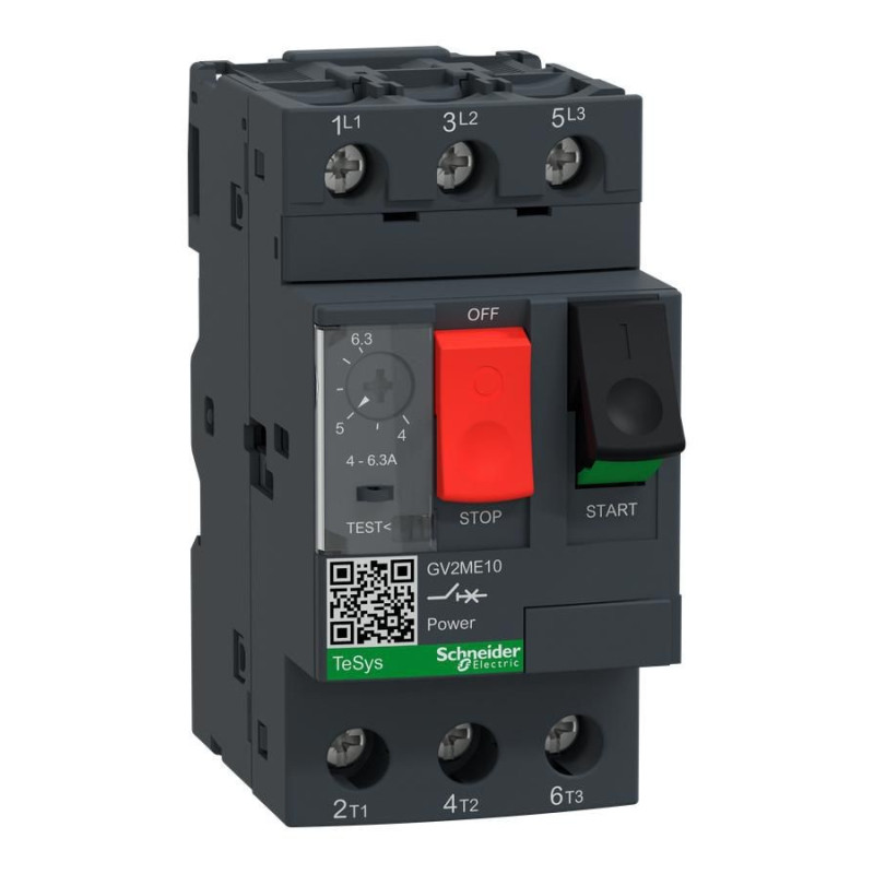 Schneider Electric (GV2ME10) Thermal Magnetic Circuit Breaker, 6.3A, 3 Pole