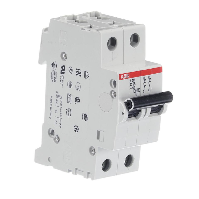 Abb (S202-C25) Thermal Magnetic Circuit Breaker, 25 A, 2 Pole