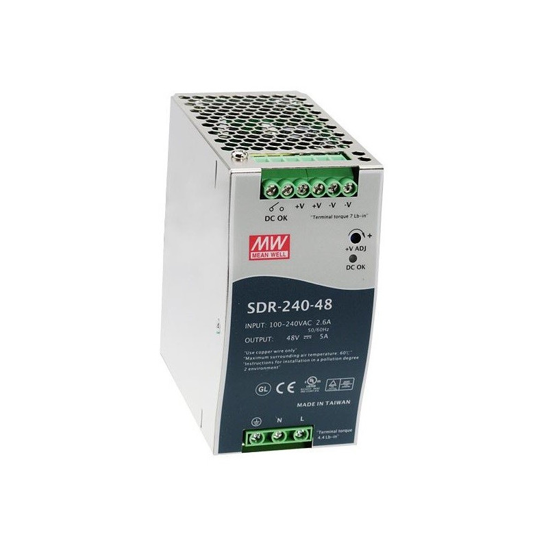 Mean Well  AC/DC DIN Rail Power Supply(PSU) ITE 1 Output  240 W  SDR-240-24