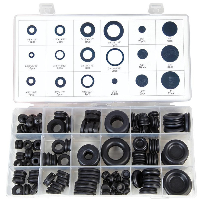 Duratool (D01889) Grommet Assortment, Open, Closed, Plastic Case, 125 Piece