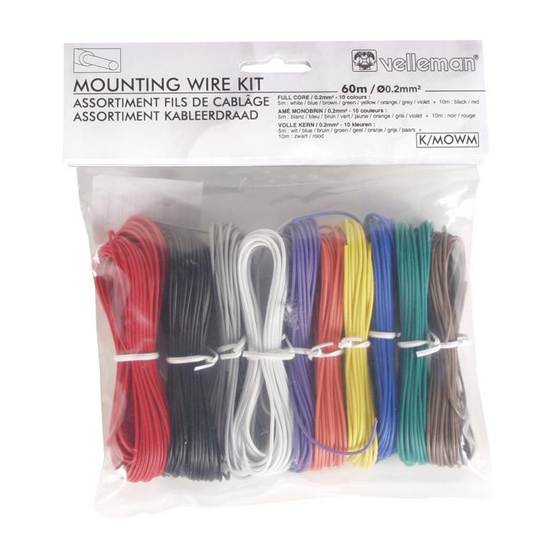 Velleman SA (K/MOWM) Single Core Mounting Wire Kit 8 x 5m, 2 x 10m 24 AWG