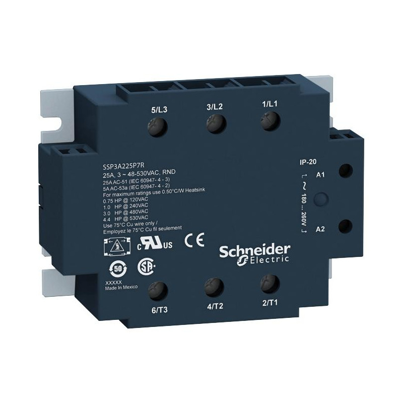 Schnider  Solid State Relay  3PST-NO  25 A  530 VAC  Screw  Zero Crossing