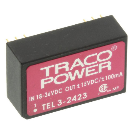 Traco Power (TEL 3-2423) Isolated Through Hole DC/DC Converter, 15V, 100mA