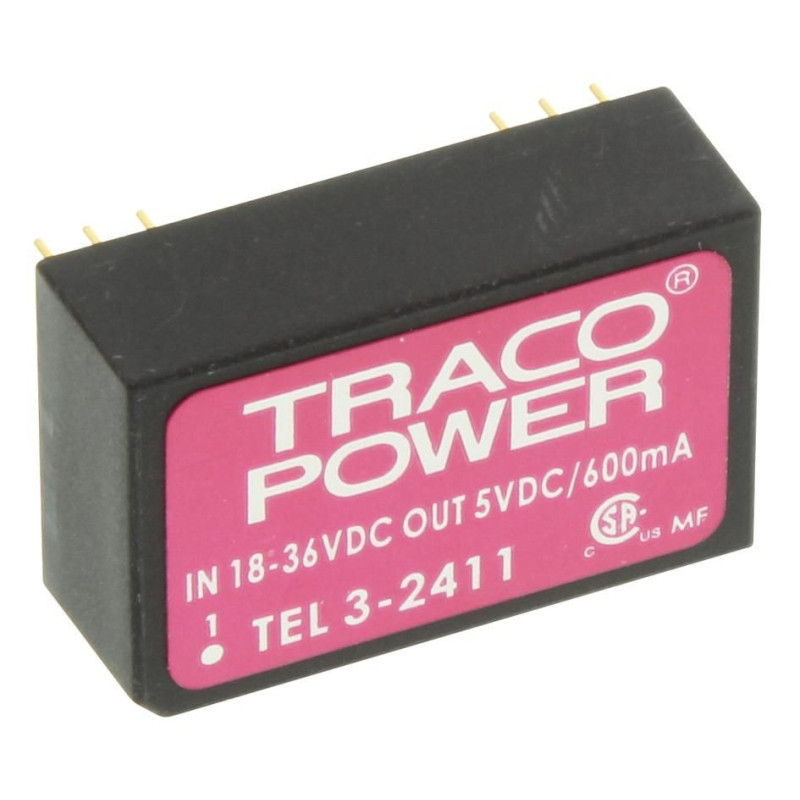 Traco Power (TEL 3-2411) Isolated Through Hole DC/DC Converter, 5V, 600mA