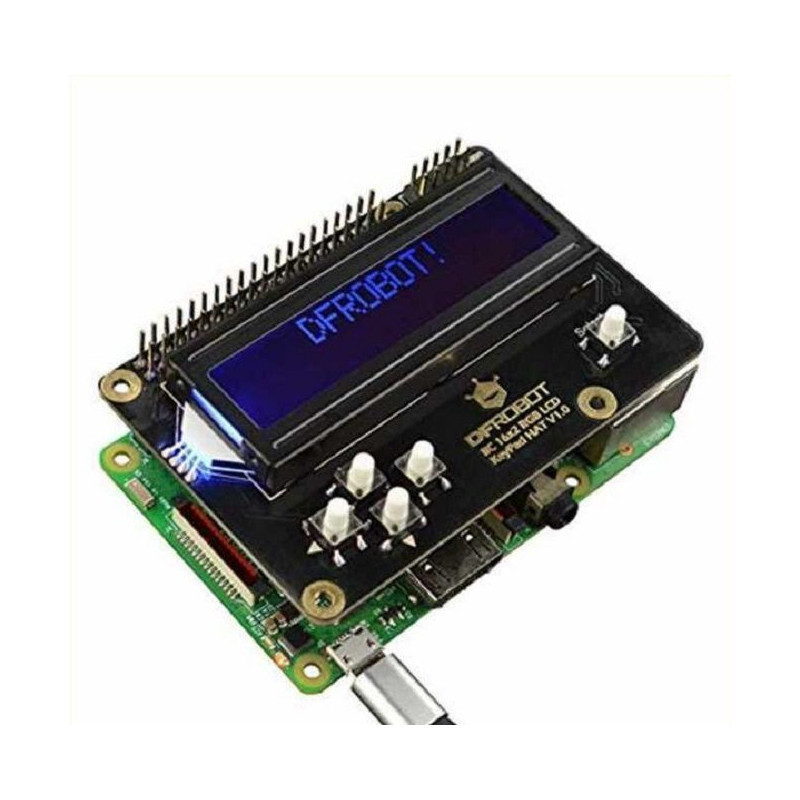 DFRobot, IIC 16x2 RGB LCD KeyPad HAT with RGB Font,  ( RPI 3B+/4B)