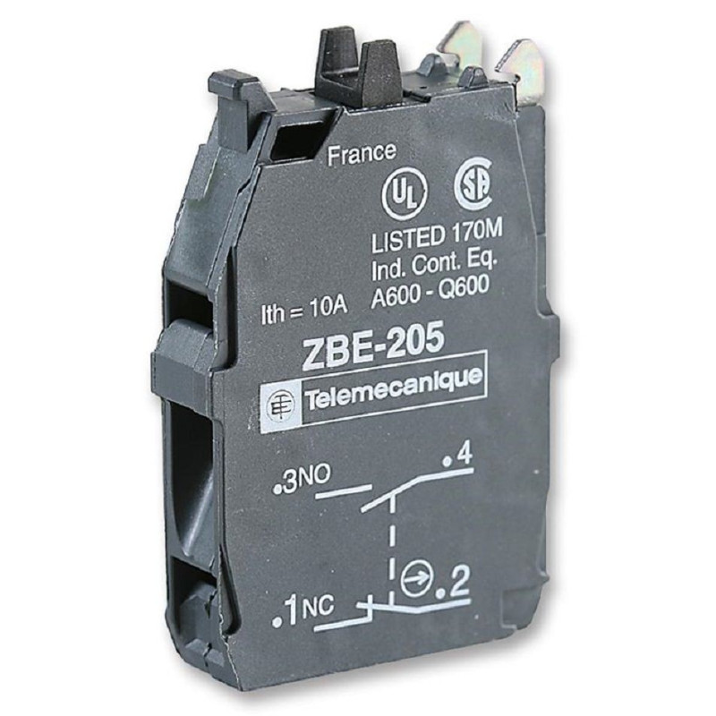 Schneider Electric (ZBE205) Contact Block, 1NO/1NC, 10 A, 600 V, 1 Pole