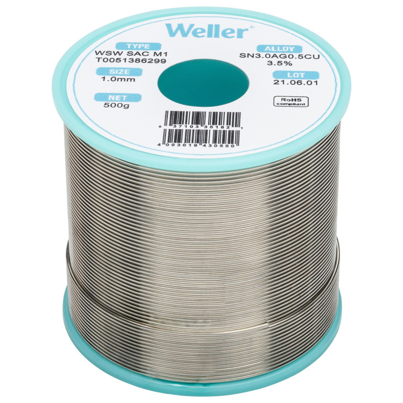 Weller  1mm  Solder Wire  96.5/3/0.5  221?C  500g  T0051386299