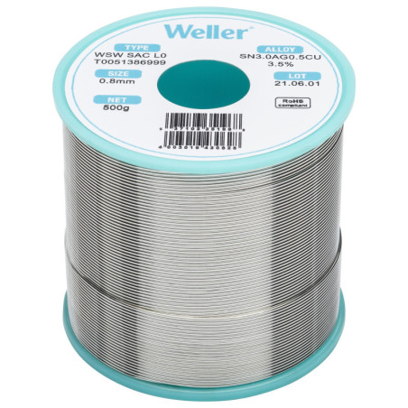 Weller  0.8mm  Solder Wire  96.5/3/0.5  221?C  500g  T0051386999