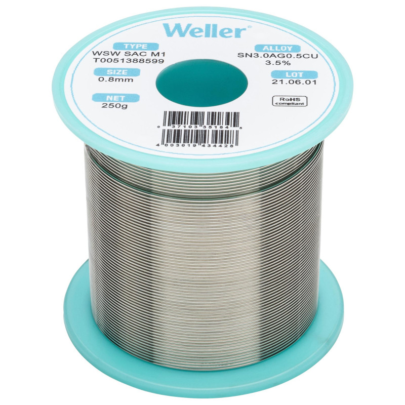 Weller  0.8mm  Solder Wire  96.5/3/0.5  221?C  250g  T0051388599