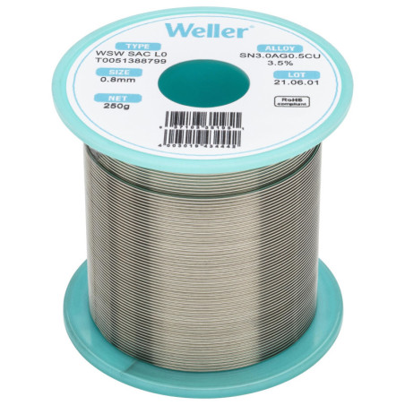 Weller  0.8mm  Solder Wire  96.5/3/0.5  221?C  250g  T0051388799