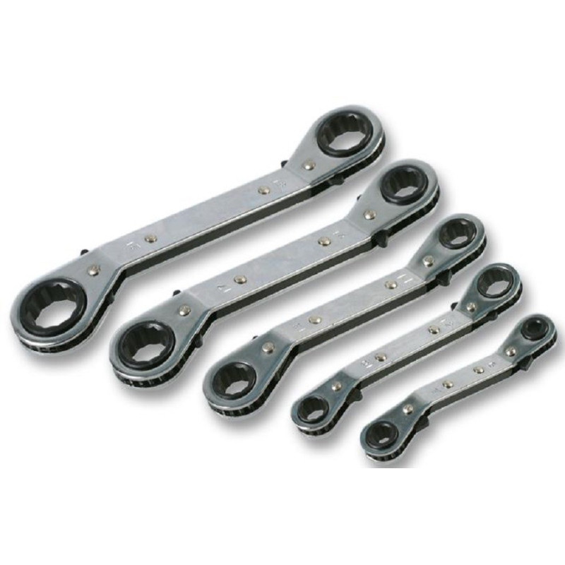 Duratool D00227 Offset Ratchet Ring Spanner Set, Metric, 5 Pieces