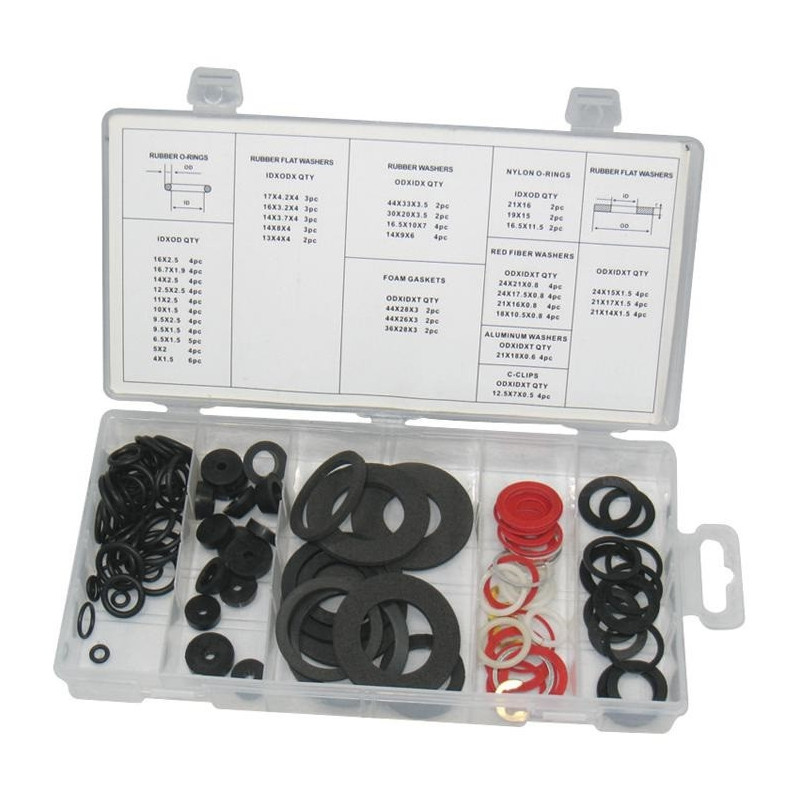 Duratool D01890 Tap Washer Set, Assorted, O-Rings, Washers & C-Clips