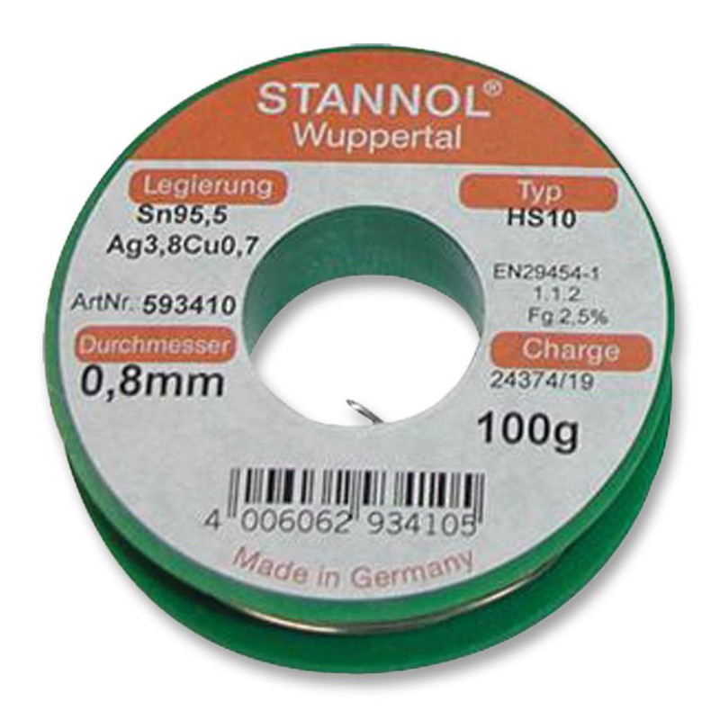 Stannol (593410) Solder Wire  Lead Free  0.8mm Diameter  217?C  100g