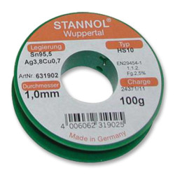 Stannol (631902) Solder Wire  Lead Free  1mm Diameter  217?C  100g