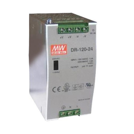 Mean Well - AC/DC DIN Rail Power Supply(PSU) ITE - 1 Output - 120W - DR-120-24