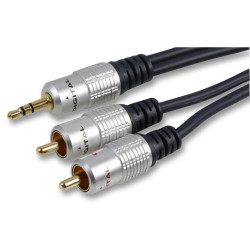 PRO SIGNAL PSG00806 Audio / Video Cable Assembly, 1m Length, 3.5mm Stereo Phone Plug to 2x RCA/Phono Plug, Blue 3371038