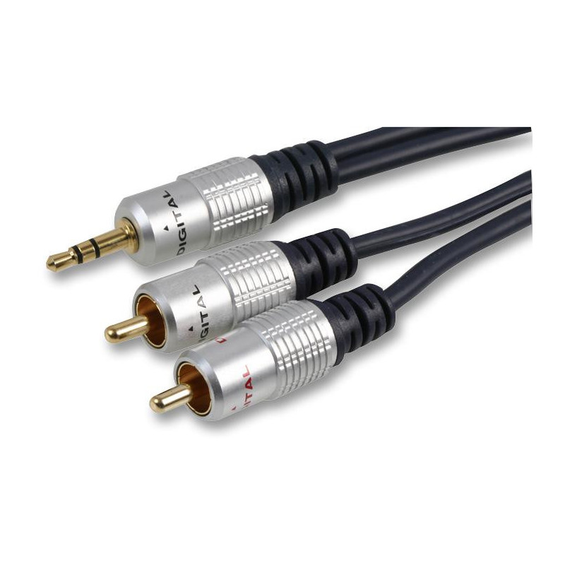 PRO SIGNAL PSG00806 Audio / Video Cable Assembly, 1m Length, 3.5mm Stereo Phone Plug to 2x RCA/Phono Plug, Blue 3371038