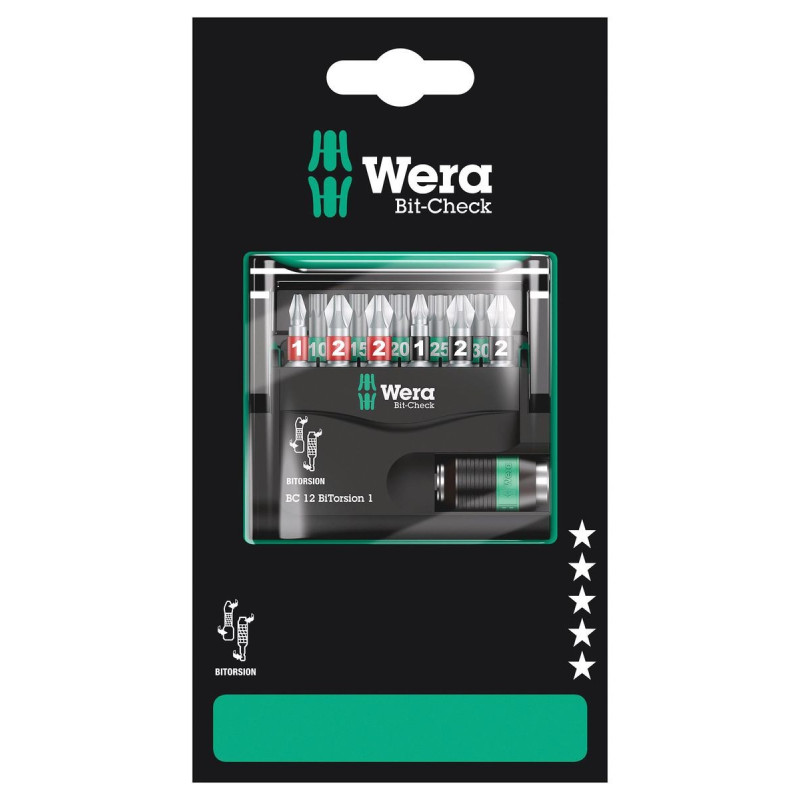 Wera (BIT-CHECK 12 BITORSION 1 SB) Hex Bit Set  12 Piece